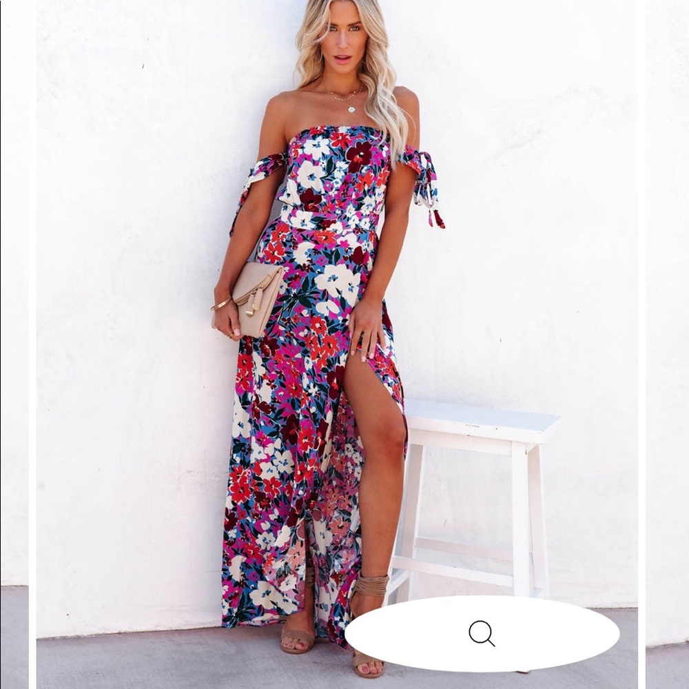 VICI ALL THE FLOWERS OFF THE SHOULDER MAXI DRESS